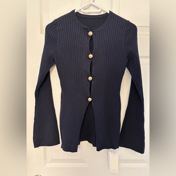 Commense Navy Ribbed Button-Front Long Sleeve Top - Picture 5 of 5